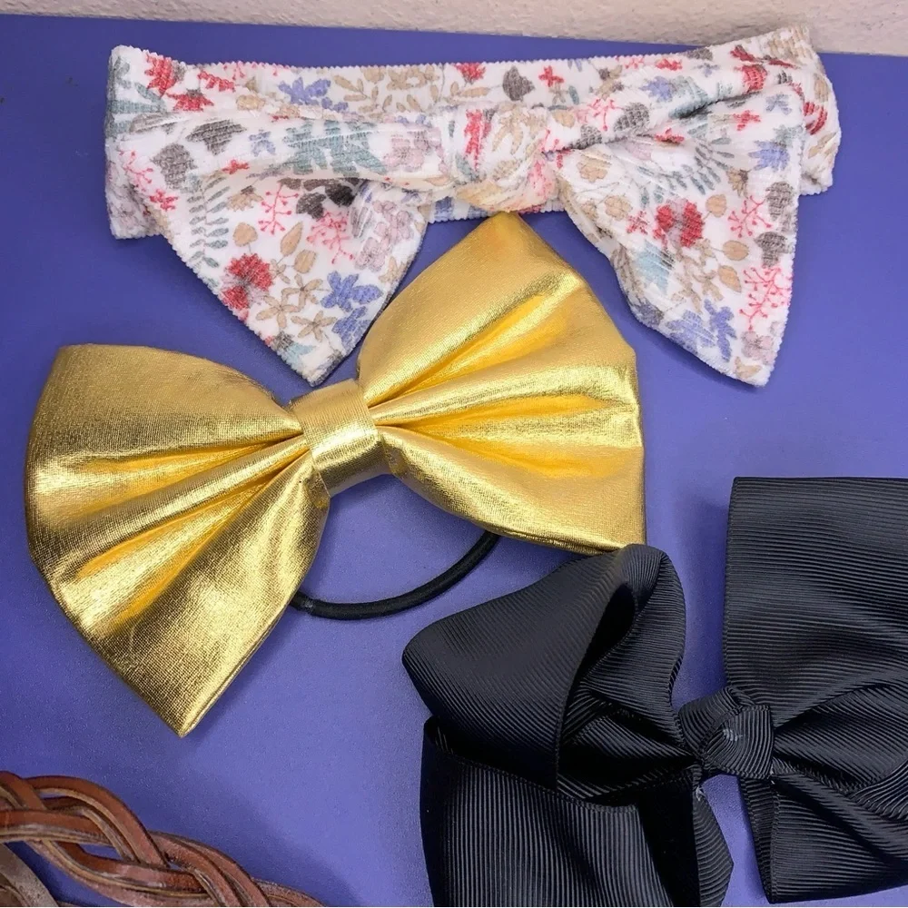 Lot Of 4 Hair Accessories Bows Headbands Gold Colorful Floral Faux Leather